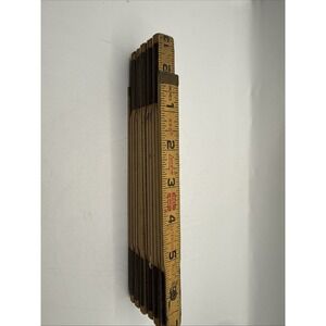 Vintage 72" Lufkin Folding Wooden Ruler X46 Red End with 6" Brass Extension Rule